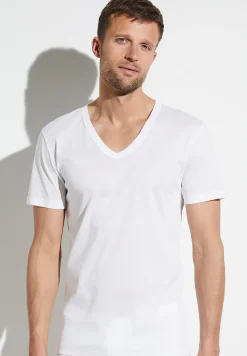 Homme Zimmerli Business ClassT-Shirt à manches courtes col en V - white