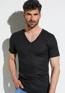 Homme Zimmerli Business ClassT-Shirt à manches courtes col en V - black