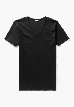 Homme Zimmerli Business ClassT-Shirt à manches courtes col en V - black
