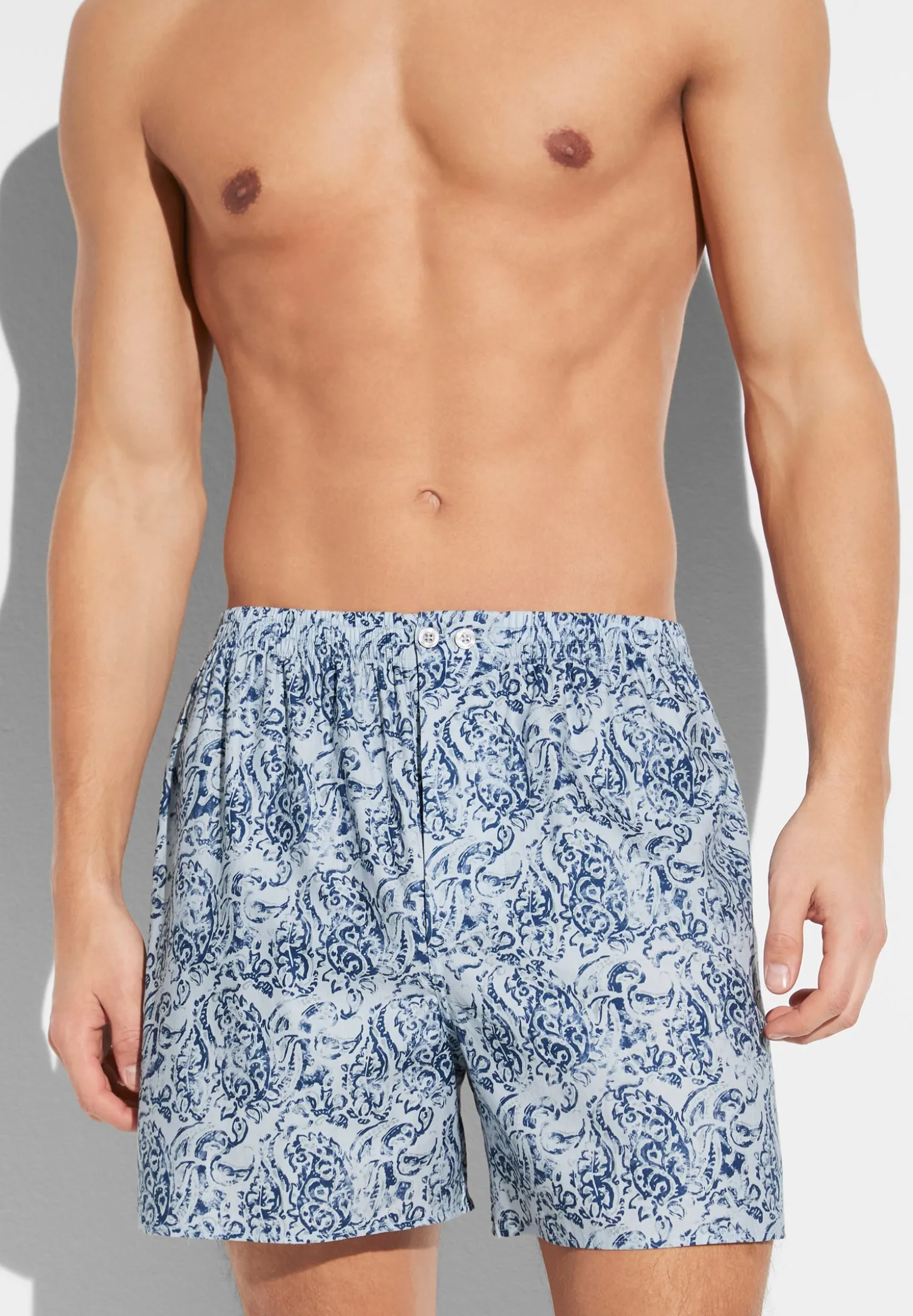 Homme Zimmerli Cotton Sateen PrintBoxer Shorts - paisley blue