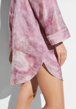 Femme Zimmerli Cotton/Silk PrintTee-shirt de nuit manches longues - shades of marble
