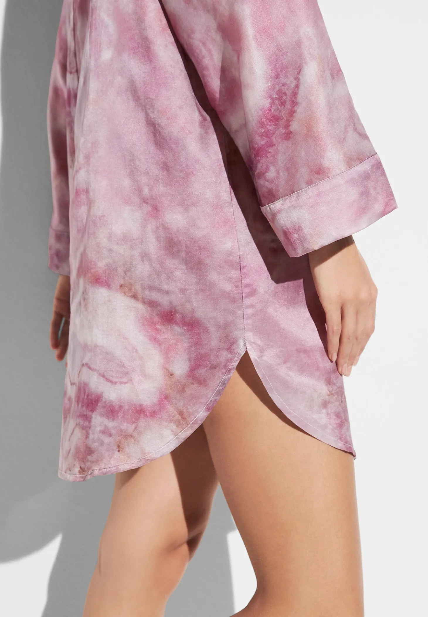 Femme Zimmerli Cotton/Silk PrintTee-shirt de nuit manches longues - shades of marble