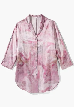 Femme Zimmerli Cotton/Silk PrintTee-shirt de nuit manches longues - shades of marble