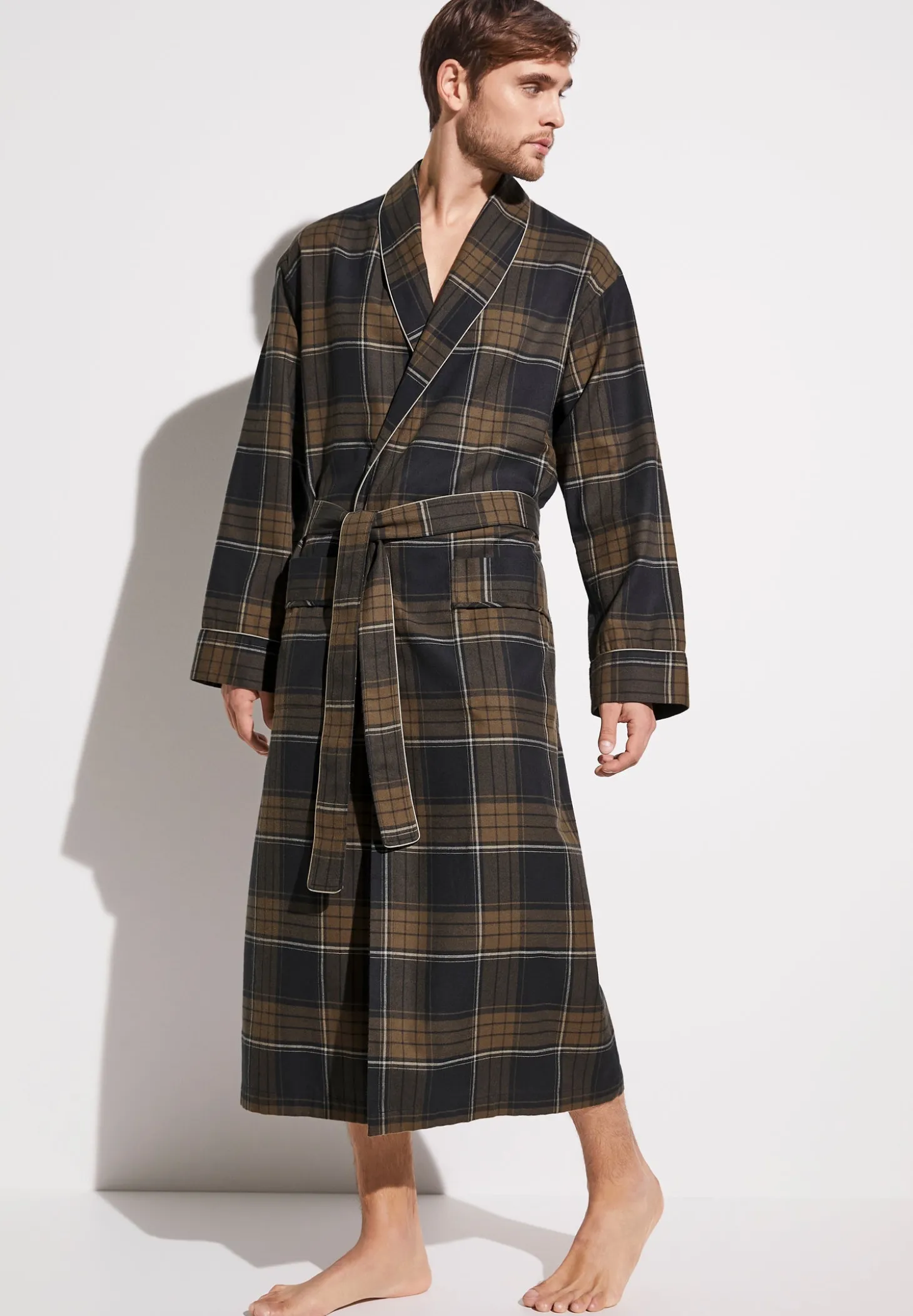 Homme Zimmerli Cozy FlannelMorgenmantel lang - navy check