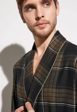 Homme Zimmerli Cozy FlannelMorgenmantel lang - navy check