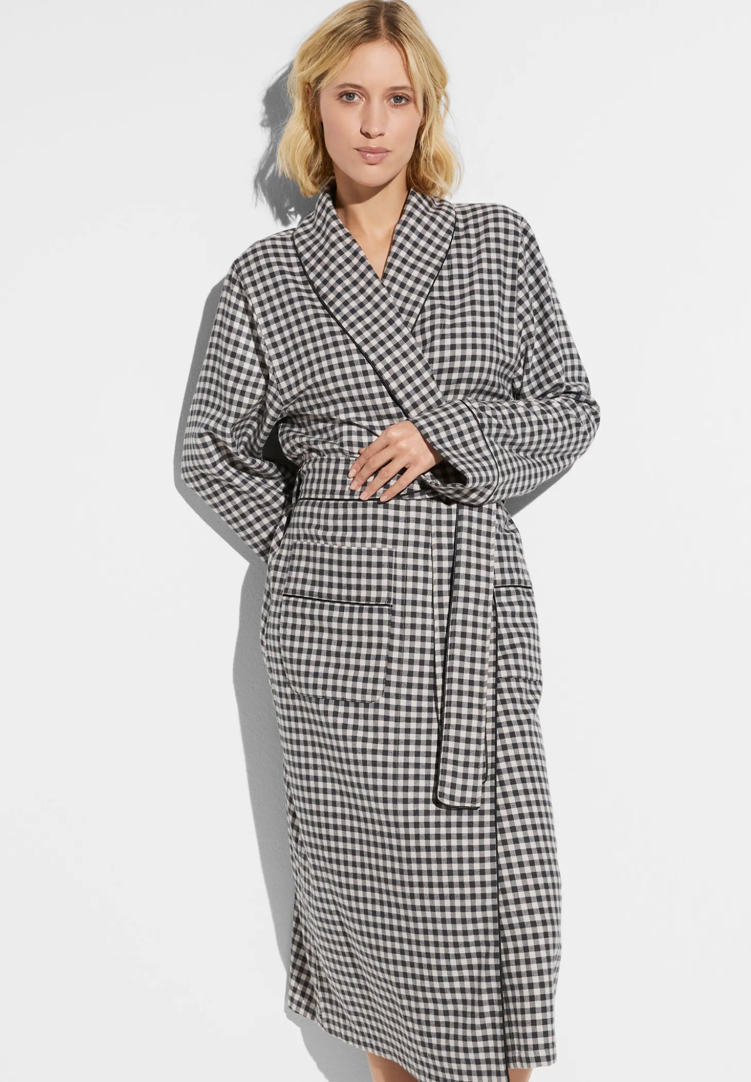 Femme Zimmerli Cozy FlannelRobe de chambre longue - oat check