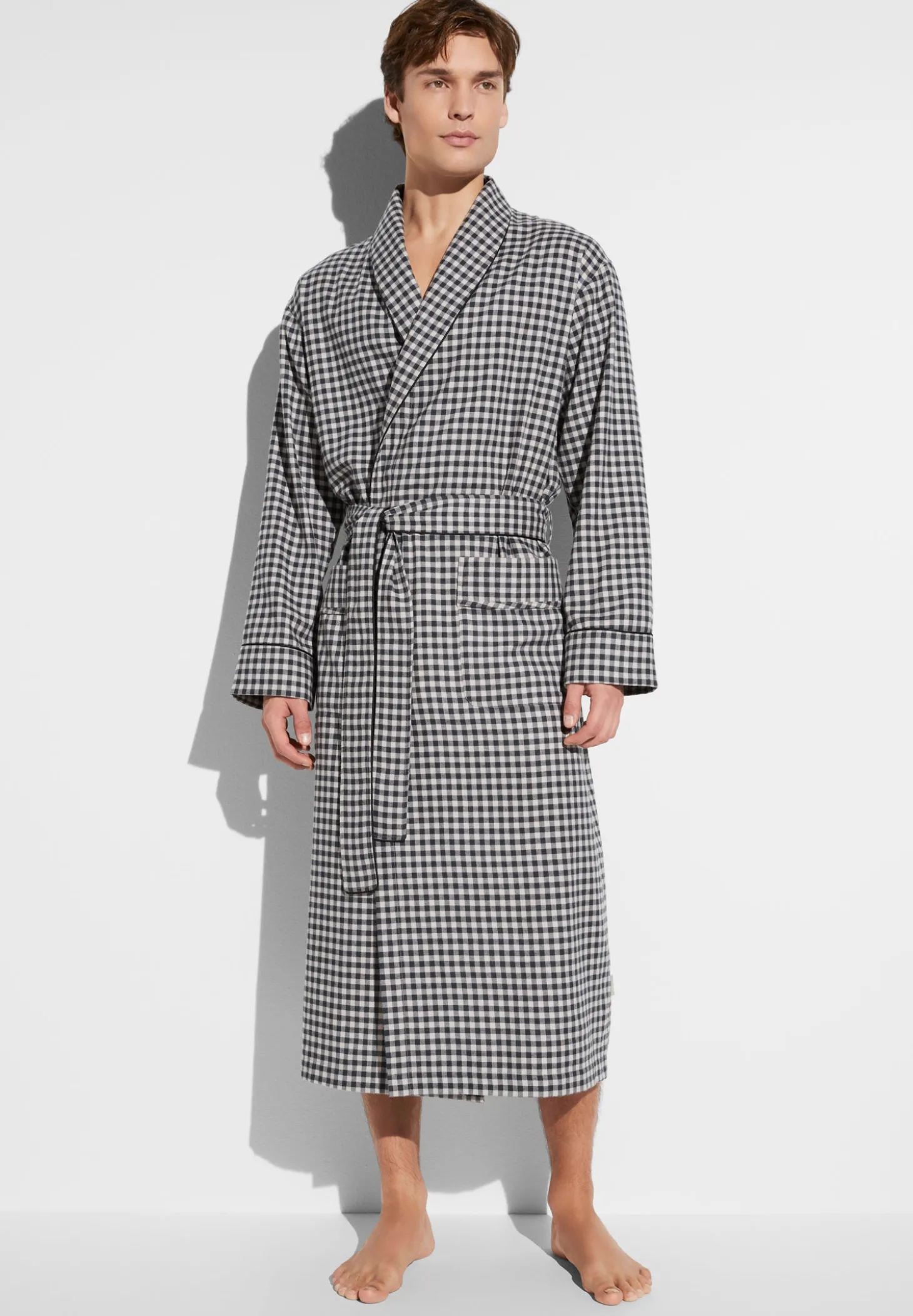 Homme Zimmerli Cozy FlannelRobe de chambre longue - oat check