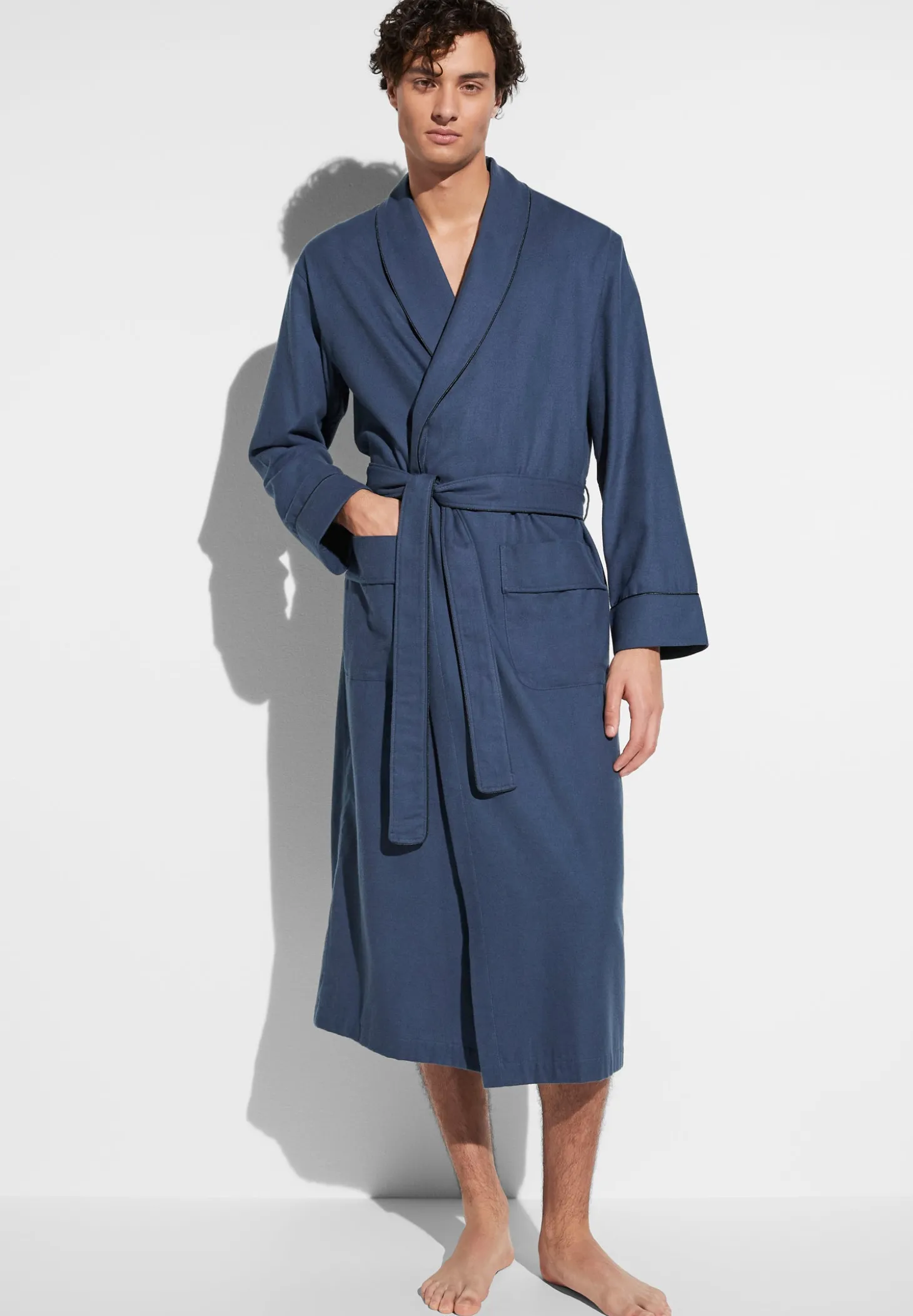 Homme Zimmerli Cozy FlannelRobe de chambre longue - navy