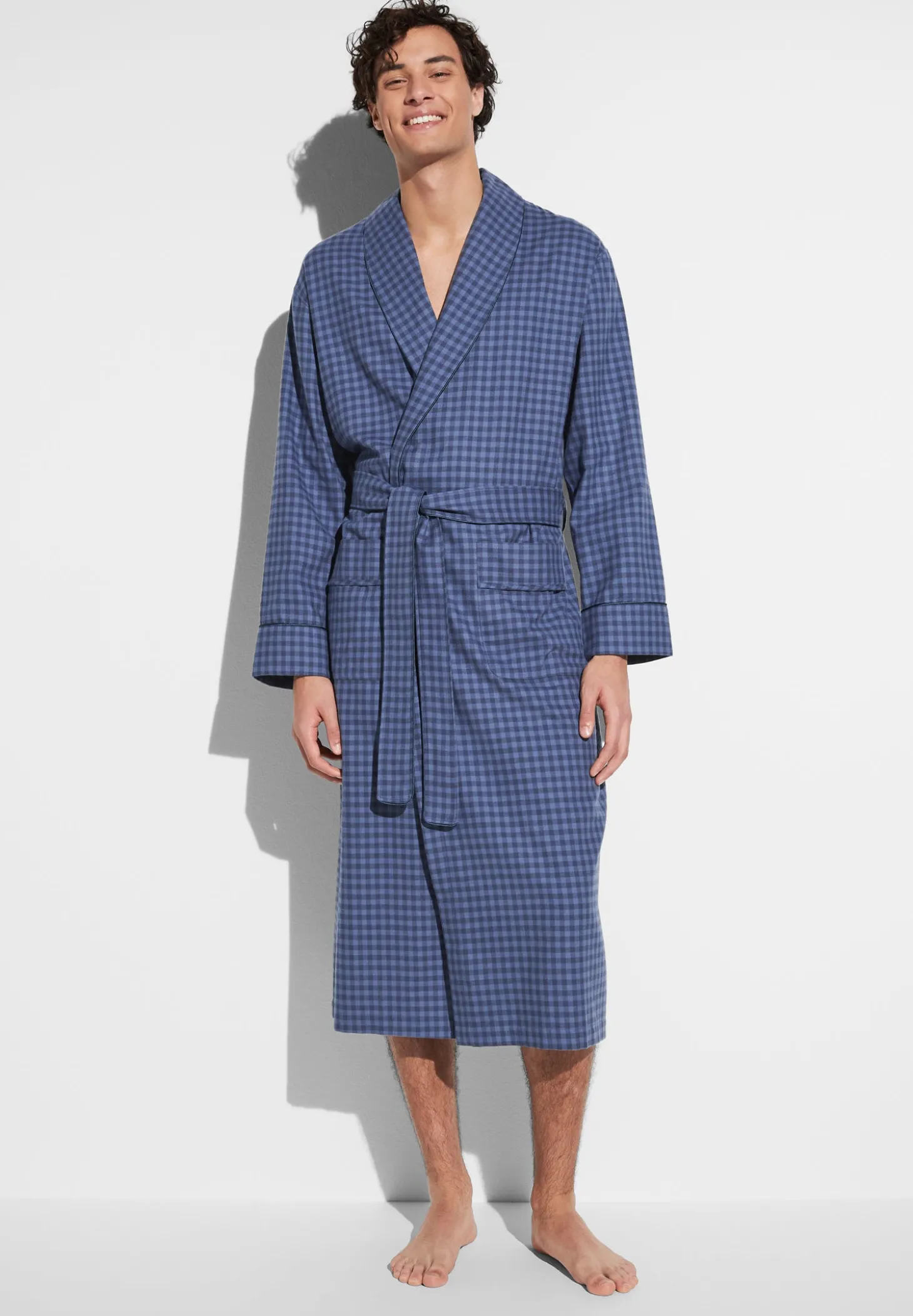 Homme Zimmerli Cozy FlannelRobe de chambre longue - blue check
