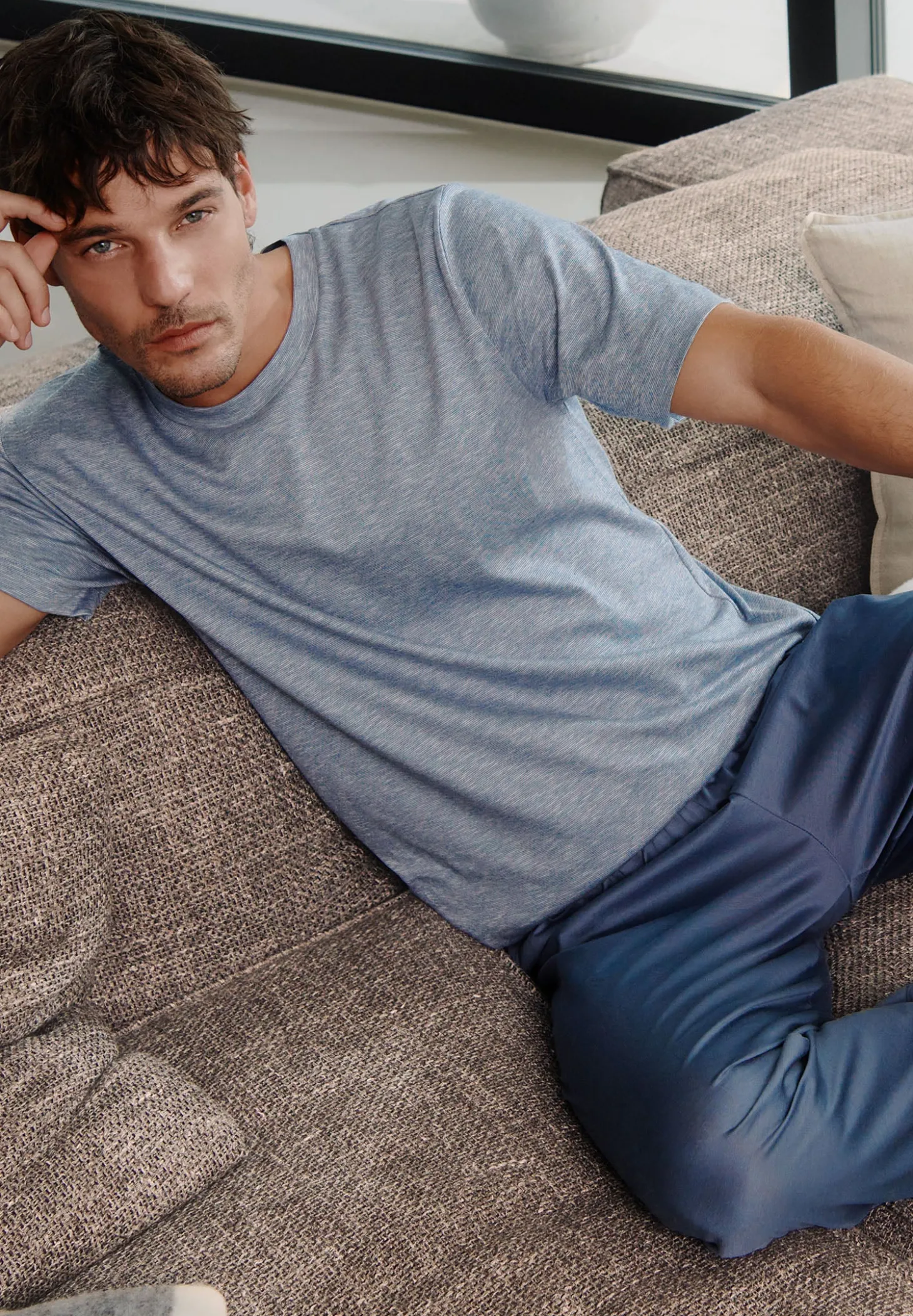 Homme Zimmerli FilodiscoziaPyjama longue à manches courtes - blue