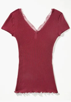 Femme Zimmerli Maude PrivéT-Shirt à manches courtes col en V - cranberry