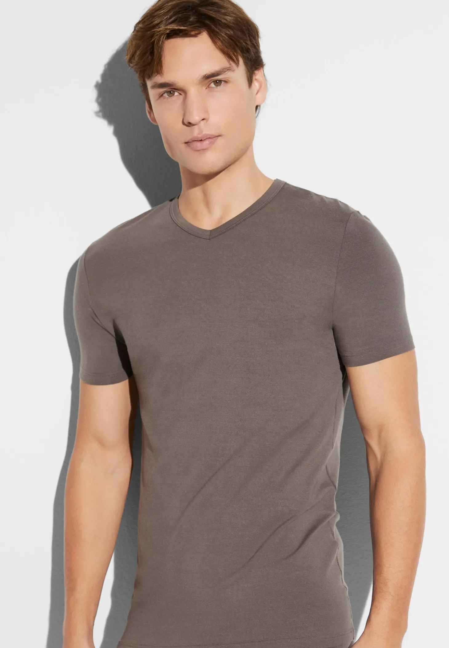 Homme Zimmerli PurenessT-Shirt à manches courtes col en V - maple wood