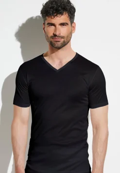 Homme Zimmerli Royal ClassicT-Shirt à manches courtes col en V - black