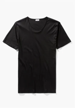 Homme Zimmerli Sea IslandT-Shirt à manches courtes, col rond fin - noir