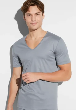 Homme Zimmerli Sea IslandT-Shirt à manches courtes col en V - smoky blue