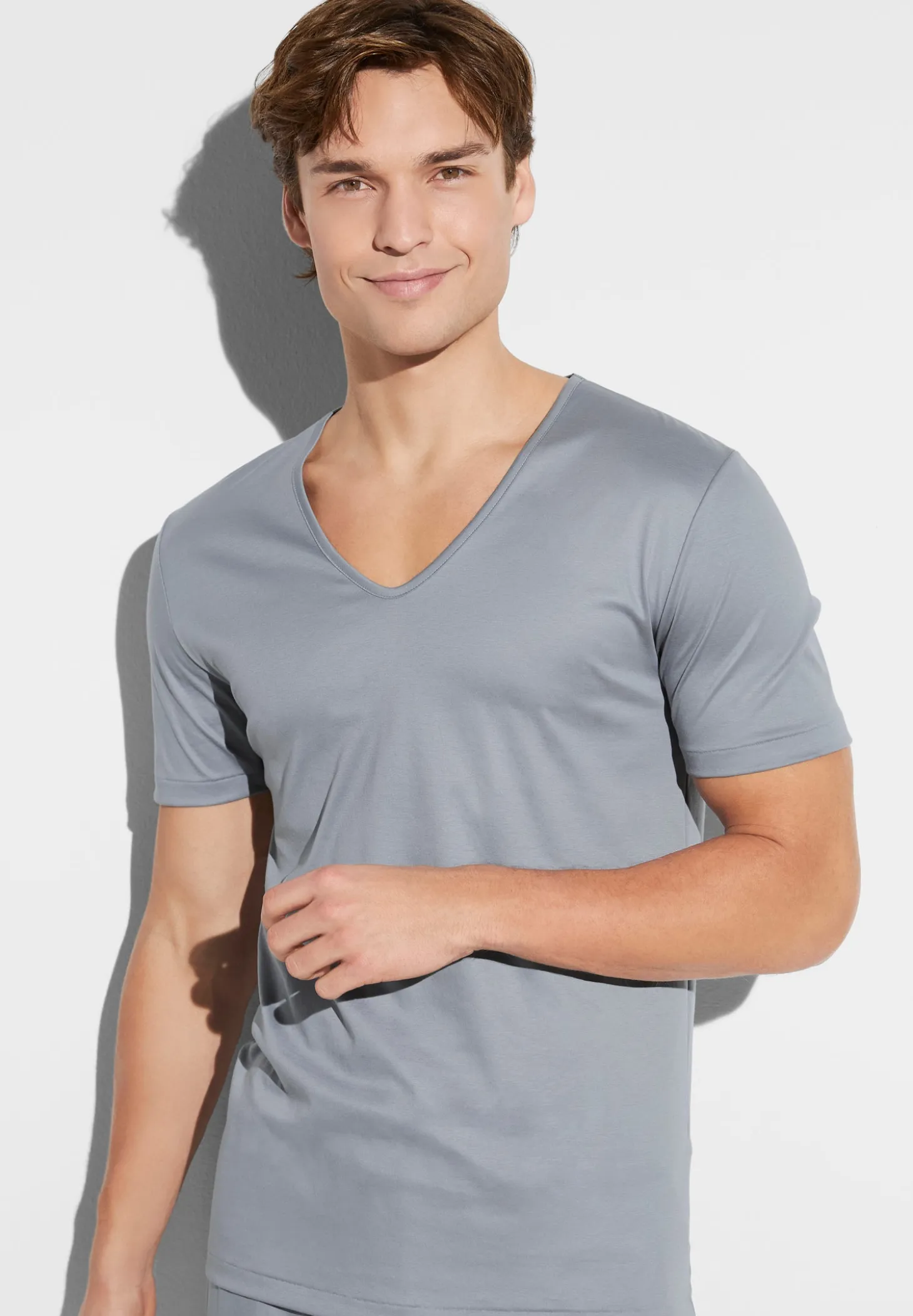 Homme Zimmerli Sea IslandT-Shirt à manches courtes col en V - smoky blue