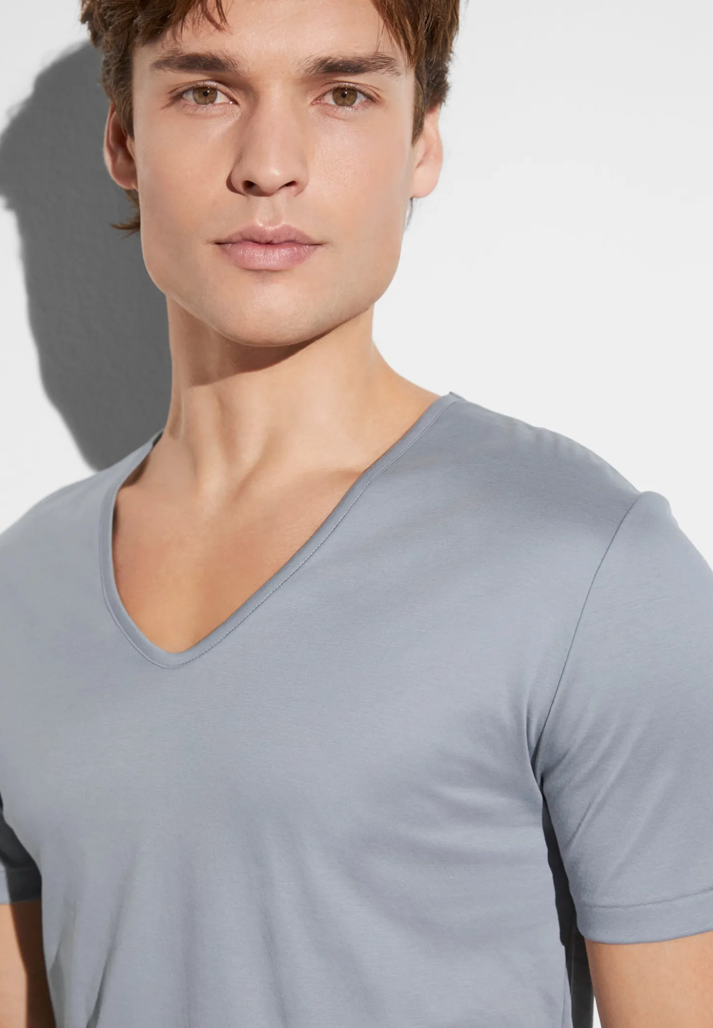 Homme Zimmerli Sea IslandT-Shirt à manches courtes col en V - smoky blue