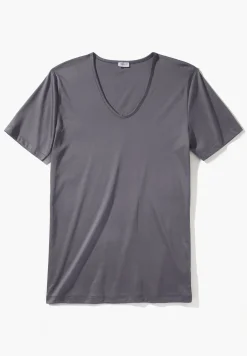 Homme Zimmerli Sea IslandT-Shirt à manches courtes col en V - dark grey
