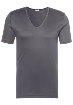 Homme Zimmerli Sea IslandT-Shirt à manches courtes col en V - dark grey