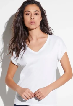 Femme Zimmerli Sea IslandT-Shirt à manches courtes col en V - white