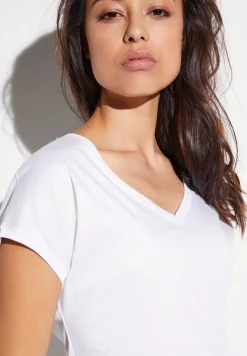 Femme Zimmerli Sea IslandT-Shirt à manches courtes col en V - white