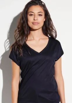 Femme Zimmerli Sea IslandT-Shirt à manches courtes col en V - navy