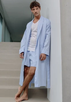 Homme Zimmerli Sea Island WovenRobe de chambre longue - blue