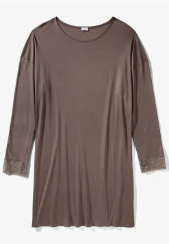 Femme Zimmerli Silk DreamsTee-shirt de nuit manches longues - olive brown