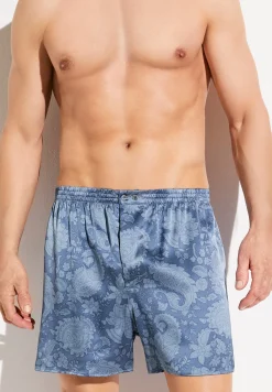 Homme Zimmerli Silk NightwearBoxer Shorts - paisley blue