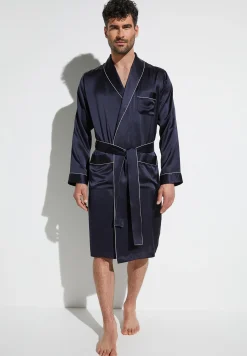 Homme Zimmerli Silk NightwearRobe de chambre longue - navy