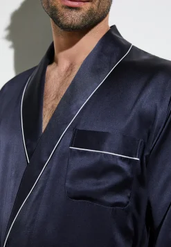 Homme Zimmerli Silk NightwearRobe de chambre longue - navy