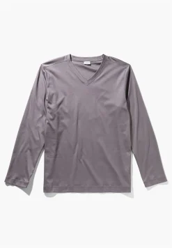 Homme Zimmerli Supreme Green CottonT-Shirt à manches longues col en V - grey