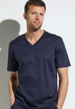 Homme Zimmerli Supreme Green CottonT-Shirt à manches courtes col en V - navy