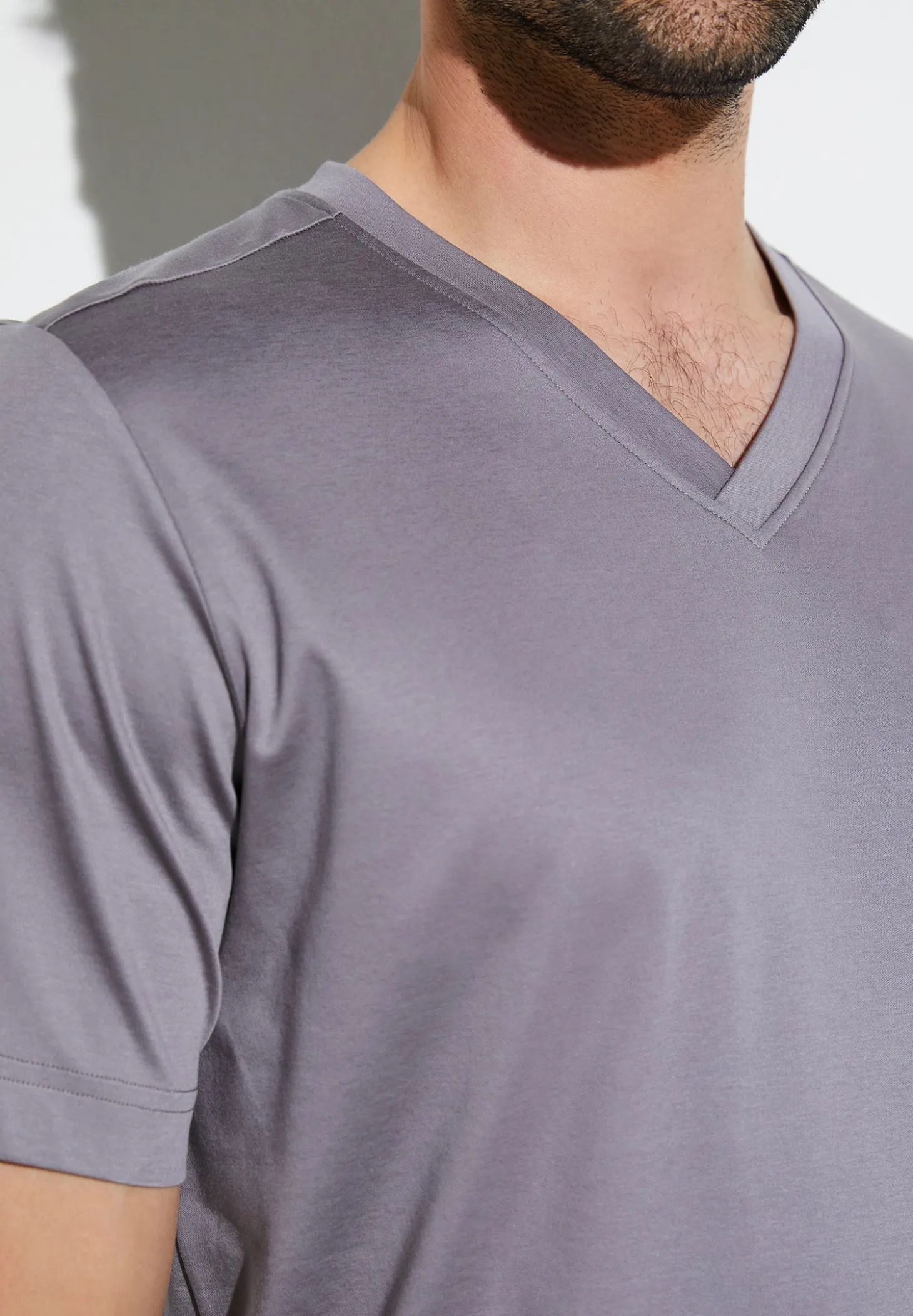 Homme Zimmerli Supreme Green CottonT-Shirt à manches courtes col en V - grey