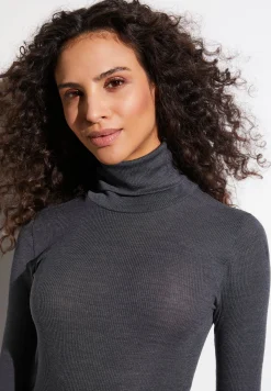 Femme Zimmerli Wool & SilkCol roulé à manches longues - anthrazit
