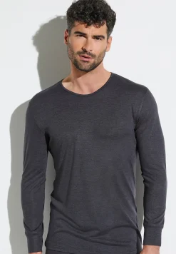Homme Zimmerli Wool & SilkT-Shirt à manches longues - charcoal