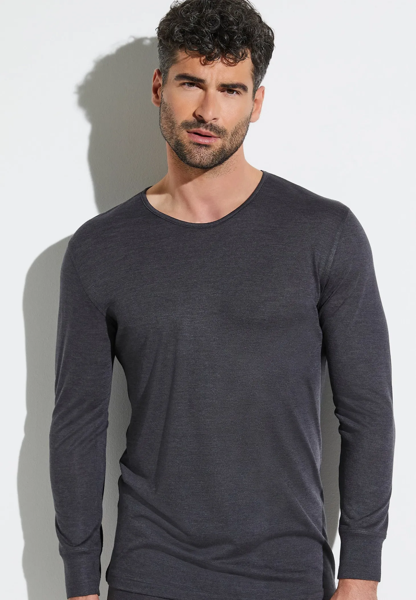 Homme Zimmerli Wool & SilkT-Shirt à manches longues - charcoal