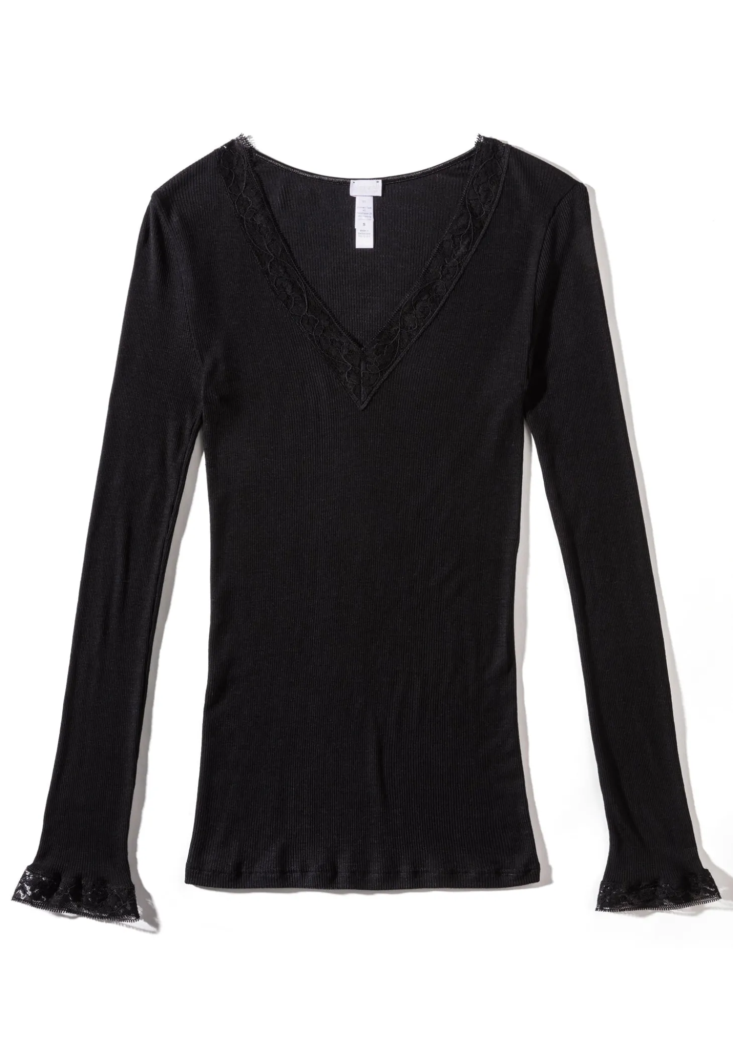 Femme Zimmerli Wool & SilkT-Shirt à manches longues col en V - black