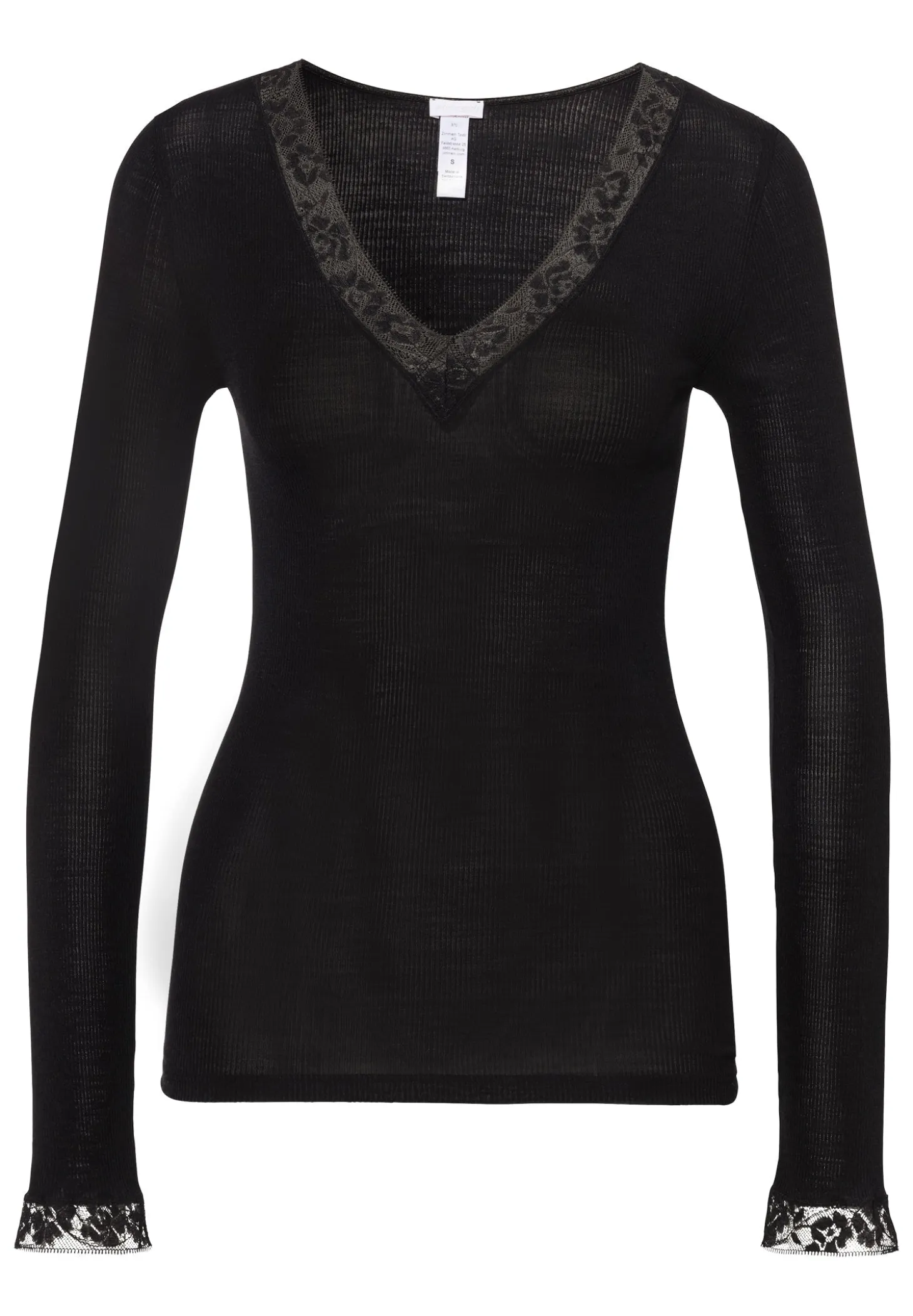 Femme Zimmerli Wool & SilkT-Shirt à manches longues col en V - black