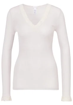 Femme Zimmerli Wool & SilkT-Shirt à manches longues col en V - dove