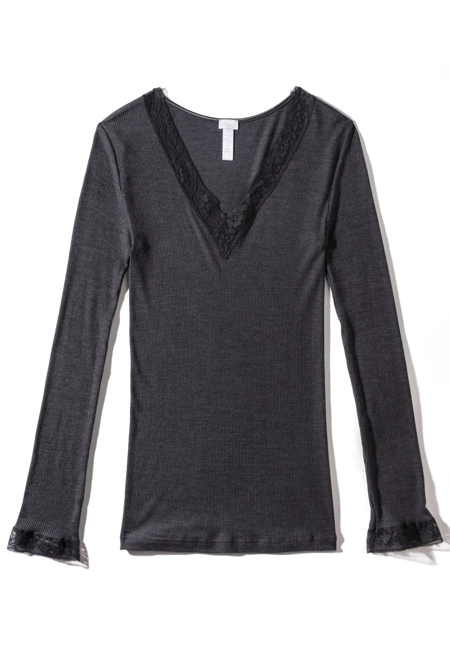 Femme Zimmerli Wool & SilkT-Shirt à manches longues col en V - anthrazit