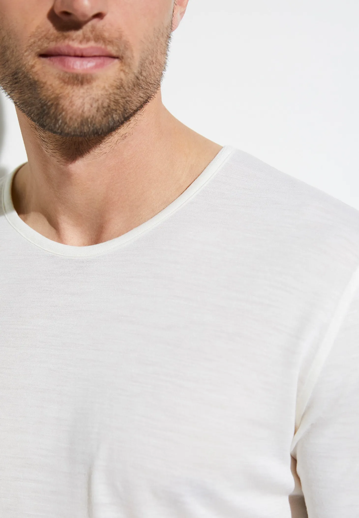 Homme Zimmerli Wool & SilkT-Shirt à manches longues - écru